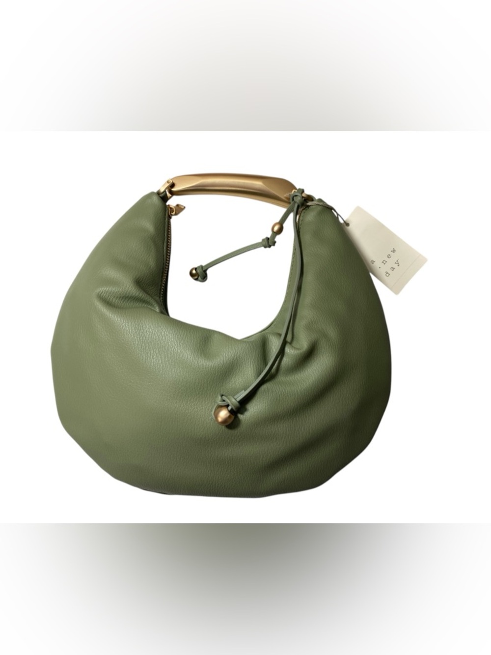 A New Day Green Hobo Shoulder Bag Gold Handle Slouchy Faux Leather Minimalist